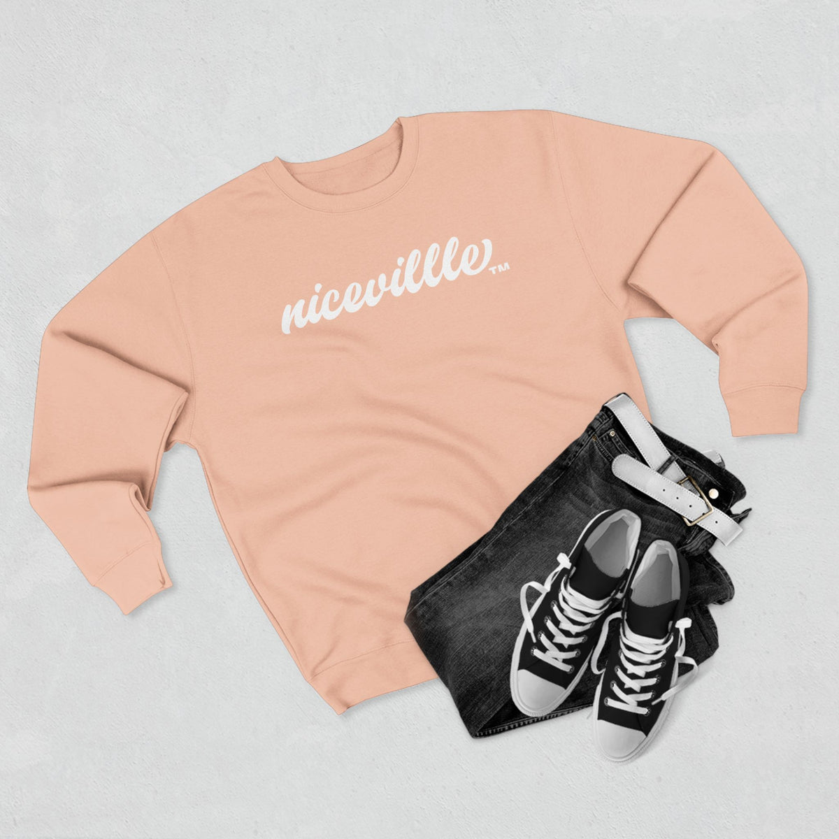 Niceville Script Crewneck Sweatshirt — Peach Cozy Casual Pullover